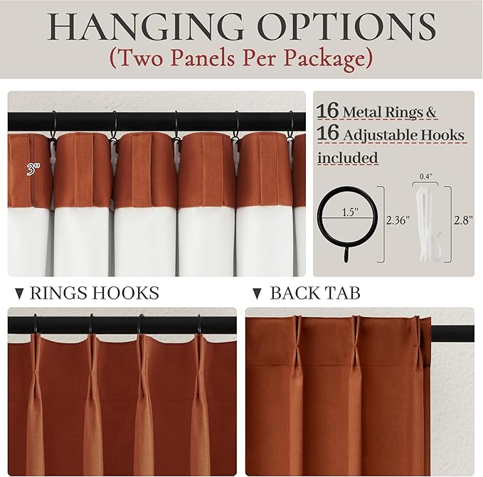 Fall Burnt Orange Curtains Pinch Pleated Blackout 90 Inches Long 2 Panels Set - Image 3