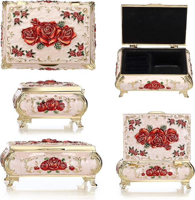 Hipiwe Vintage Metal Jewelry Box Small Treasure Chest Case Trinket Organizer - Image 6