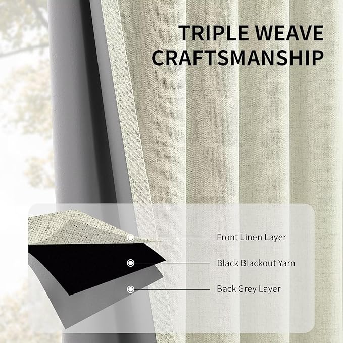 CUCRAF Linen 100% Blackout Curtains 84 Inch Length 2 Panels Set, Back Tab and - Image 6