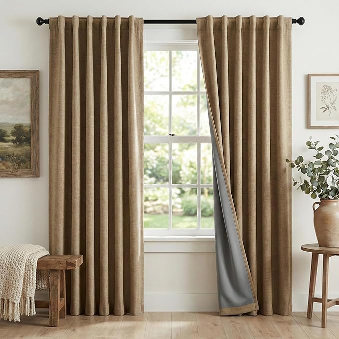 RYB HOME Burlap 100% Blackout Linen Curtains by RYBHOME