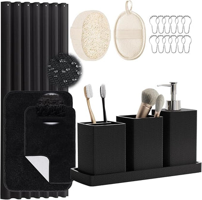 Black Bathroom Sets, Natural Loofah Sponge, Soap Dispenser, Toothbrush Holder by LetUsMakeHomeYourFavoriteDestination