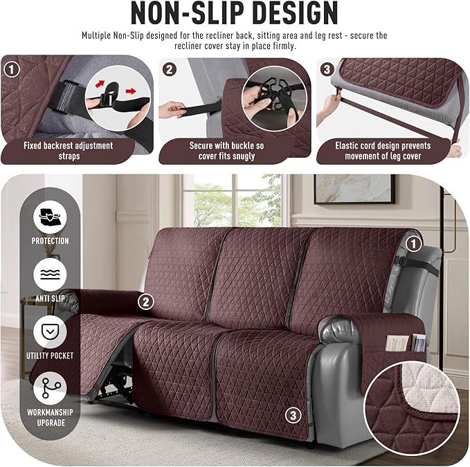 TAOCOCO 100% Waterproof Recliner Cover, Non-Slip Washable Reclining Couch Cover - Image 5