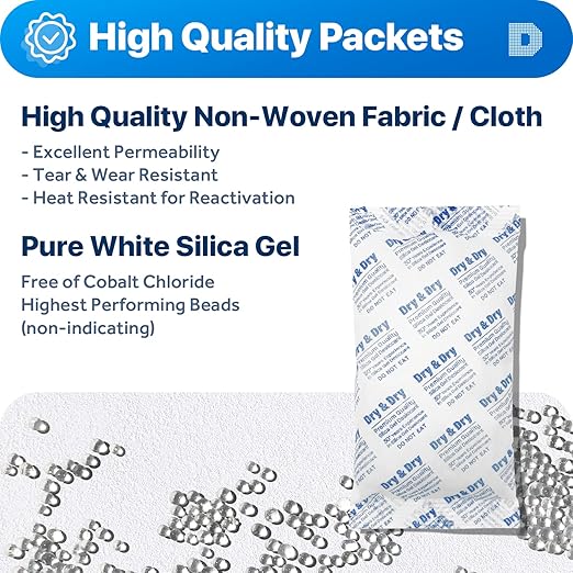 Dry & Dry 300 Gram Silica Gel Packets Desiccants, Silica Packets - Image 3