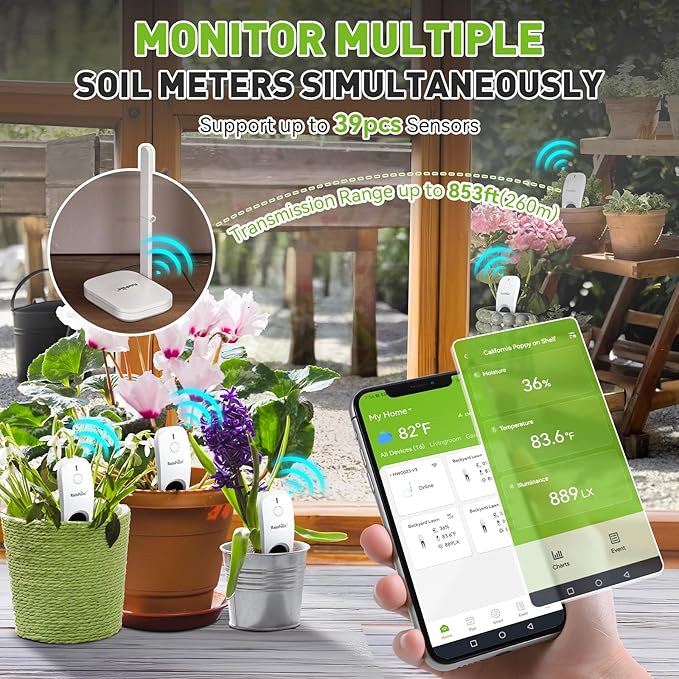 RainPoint 3-in-1 APP Remote Monitoring WiFi Soil Moisture Meter - Image 8