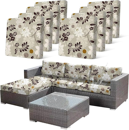 8 Pcs Waterproof Patio Cushion Covers, Floral Printed Stretch Outdoor Sofa Cover by CALBODE