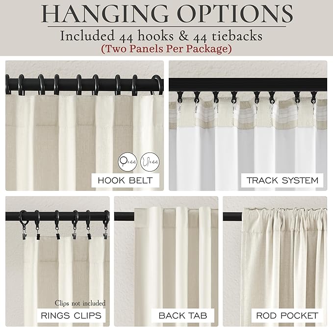 Warm Cream Blackout Curtains 60 Inches Extra Wide Linen 90 Inch Length - Image 5