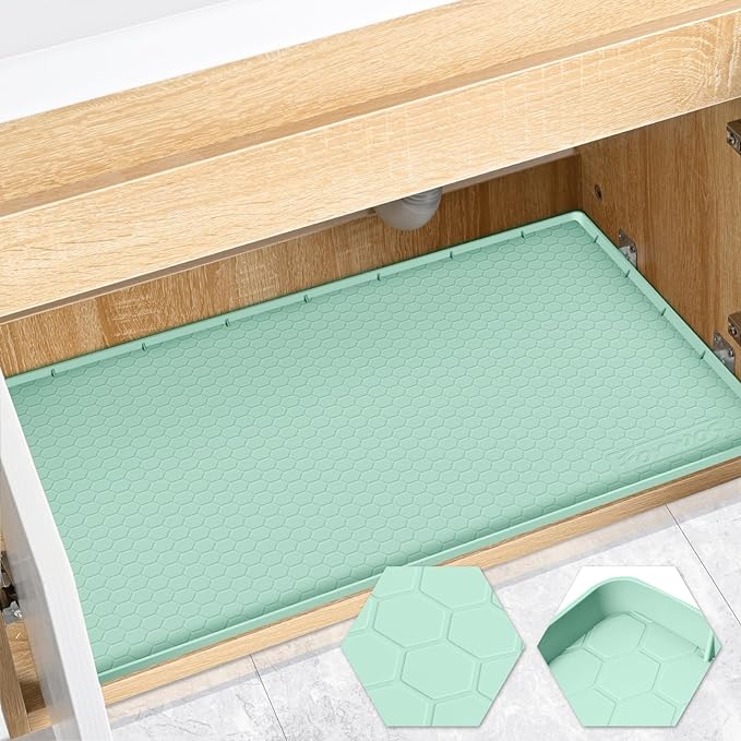Waterproof Under Sink Mat 31" x 22", Silicone Cabinet Liner, Rubber Protector by FORWOS
