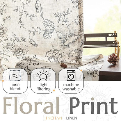 jinchan Linen Blend Curtain Floral Curtains - Image 3