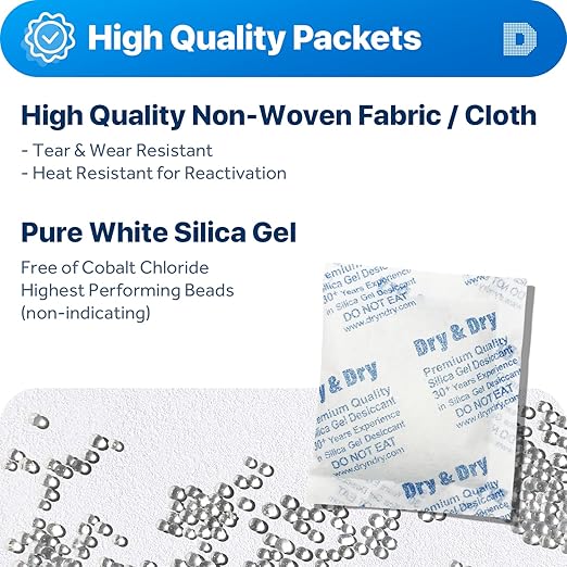 Dry & Dry 50 Gram Silica Gel Packets Desiccants, Silica Packets - Image 2