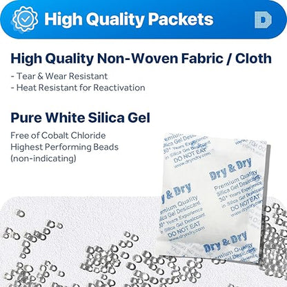 Dry & Dry 50 Gram Silica Gel Packets Desiccants, Silica Packets - Image 2