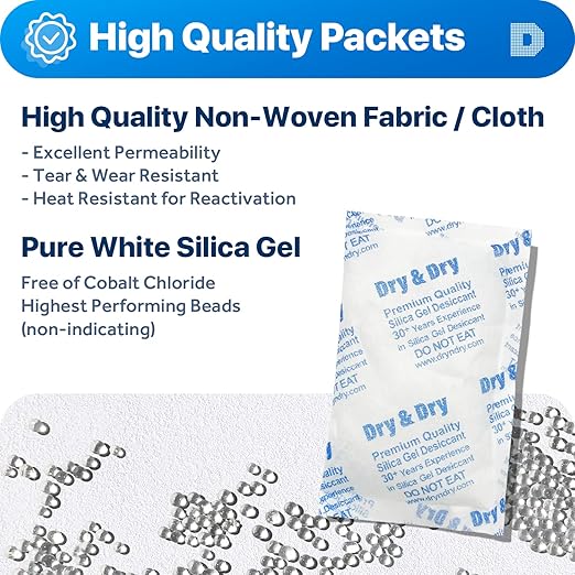 Dry & Dry 100 Gram Silica Gel Packets Desiccants, Silica Packets - Image 3