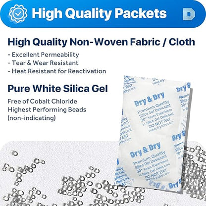 Dry & Dry 100 Gram Silica Gel Packets Desiccants, Silica Packets - Image 3