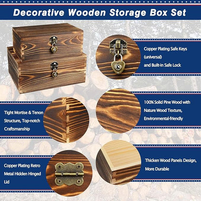 Wooden Box with Lock and Keys Hinged Lid Treasure Chest Memory Hobby - Image 2