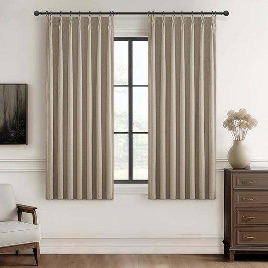GreyBeige Black Out 54 Inches Long Boho Small Curtains 2 Panels Set, Farmhouse by QJMYDECO