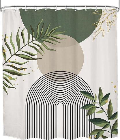 Sage Green Boho Shower Curtain 72Wx78H Modern Abstract Green Gold Leaves - Image 7