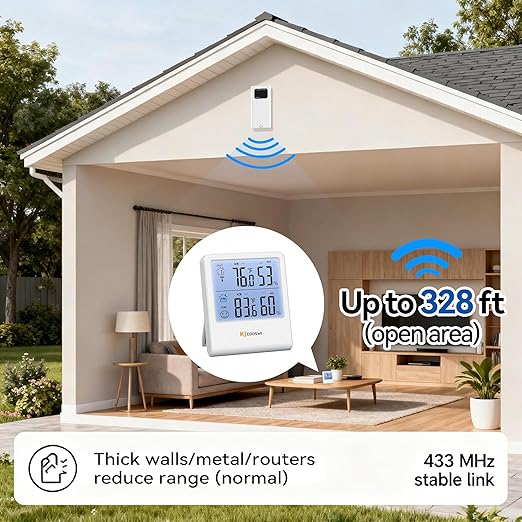 Indoor Outdoor Thermometer Hygrometer, Wireless Digital Temperature & Humidity - Image 4