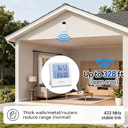 Indoor Outdoor Thermometer Hygrometer, Wireless Digital Temperature & Humidity - Image 4