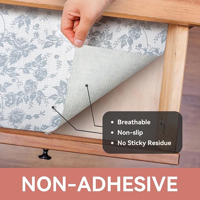 RAY STAR Shelf Liner, Non Adhesive Silver Floral Kitchen Cabinet Liner - Image 8