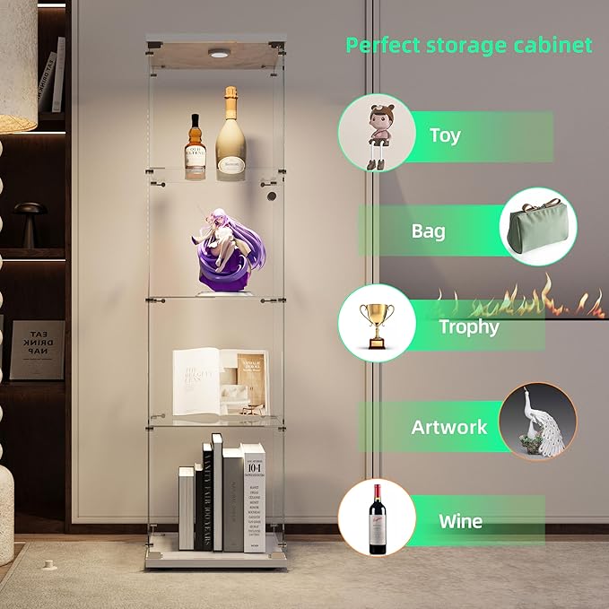 Yoluckea 4 Tiers Glass Display Cabinet - Image 3