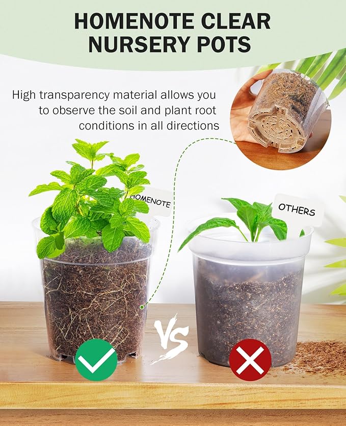 homenote Clear Nursery Pots for Plants, 6.7 Inch Plant Pot for Planting Plastic - Image 3