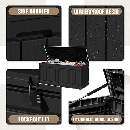 JUMMICO 78 Gallon Outdoor Deck Box Large Resin Storage Box - Image 2