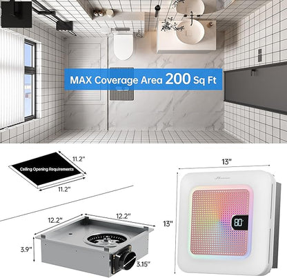 Bathroom Exhaust Fan with Bluetooth Speaker, 230 CFM 1.0 Sone Bathroom Exhaust - Image 3