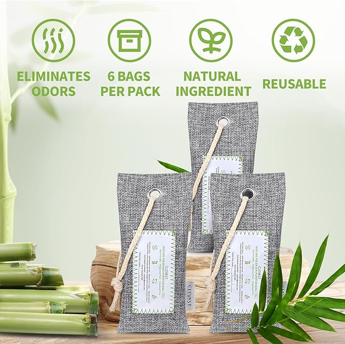 CLEVAST 6 Pack Charcoal Air Purifying Bags, Activated Bamboo Natural Fresh Odor - Image 2