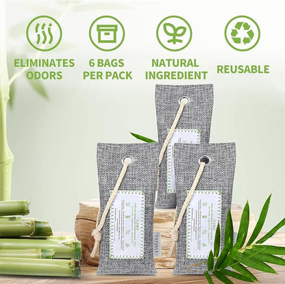 CLEVAST 6 Pack Charcoal Air Purifying Bags, Activated Bamboo Natural Fresh Odor - Image 2