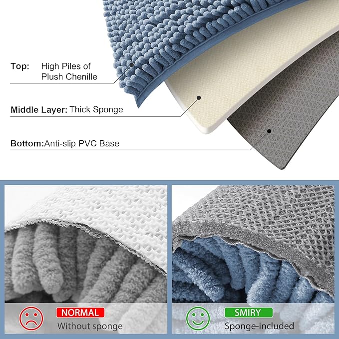 Smiry Luxury Chenille Toilet Rugs U-Shaped 20x20, Soft Absorbent Non-Slip - Image 5