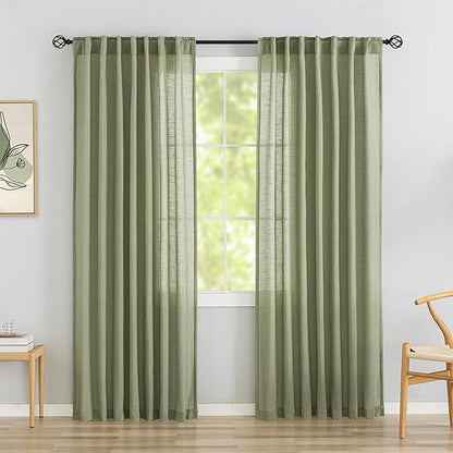 DONREN Sage Green Linen Back Tab Curtains by DONREN