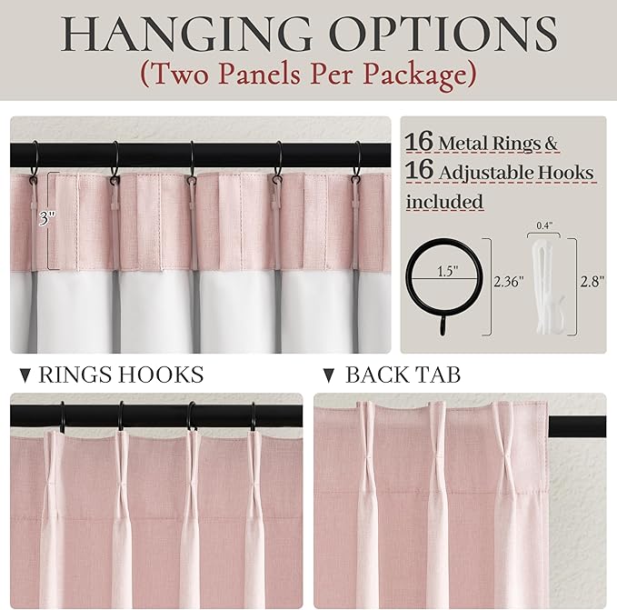 Pink Blackout Thick Linen Drapes 108 Inches Long 2 Panels Set - Image 4