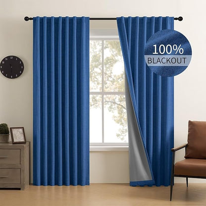 CUCRAF Linen 100% Blackout Curtains 84 Inch Length 2 Panels Set, Back Tab and by CUCRAF