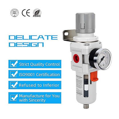 NANPU 1/2" NPT Compressed Air Filter Regulator Combo Piggyback, 5 Micron Brass - Image 6