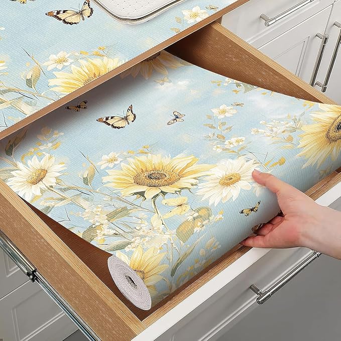 Shelf Liner for Kitchen Cabinets Non Adhesive Drawer Liner, Cabinet Liner for by Quttisay