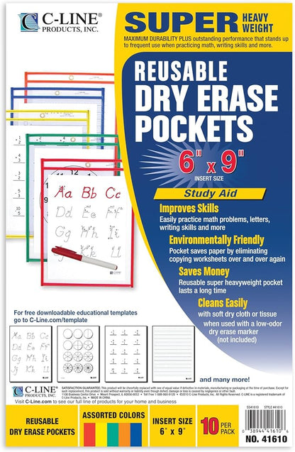 C-Line Reusable Dry Erase Pockets, 6 x 9 Inches, 10 Pockets per Pack - Image 3