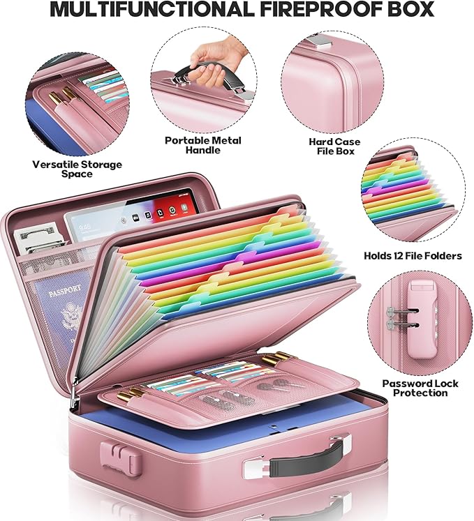 Fireproof Document Box, Hard Case Highly Flame-Resistant Fire Proof Waterproof - Image 5