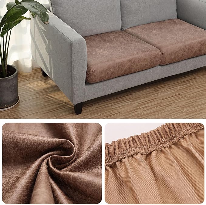 Fuloon Stretch Seat Cushion Covers, Suede Leather Look Sofa Slipcovers Couch - Image 4