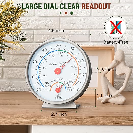 Indoor Outdoor Thermometer Hygrometer, Large Dial Wall Mount Waterproof - Image 2