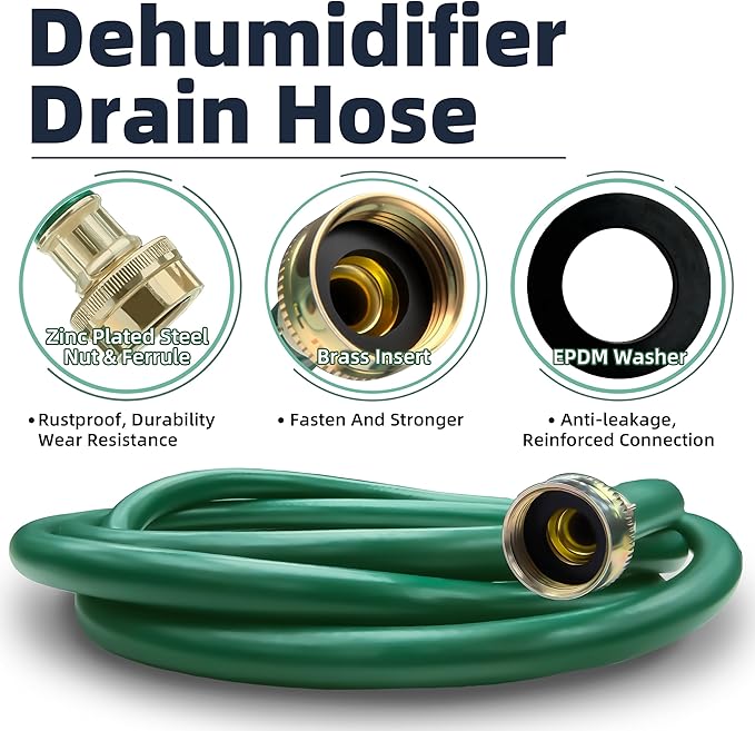 Burst-Proof Dehumidifier Drain Hose – 5 FT Green Rubber, 3/4" FHT, Heavy Duty - Image 3