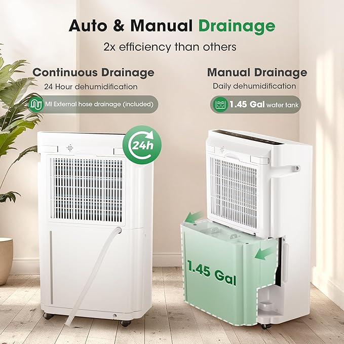 6, 500 Sq.Ft Dehumidifier with Drain Hose, 60 Pints Narrow Dehumidifiers - Image 6