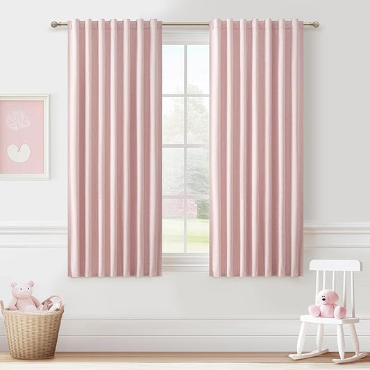 Baby Pink 54 Inch Curtains for Girls Bedroom Room 2 Panel Sets, Cute Total by QJMYDECO