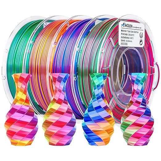 AMOLEN 3D Printer Filament Bundle, Triple Colors Coextrusion Silk PLA Filament by AMOLEN
