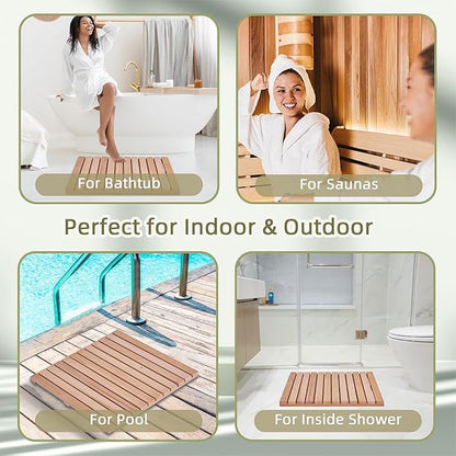 bingaai Cedar Wood Shower Mat 24" × 24", Cedar Wood Bath Mat Square, Wooden - Image 6