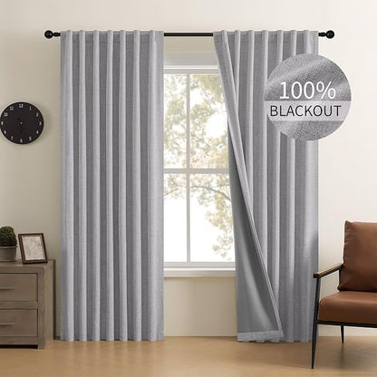 CUCRAF Linen 100% Blackout Curtains 84 Inch Length 2 Panels Set, Back Tab and - Image 7