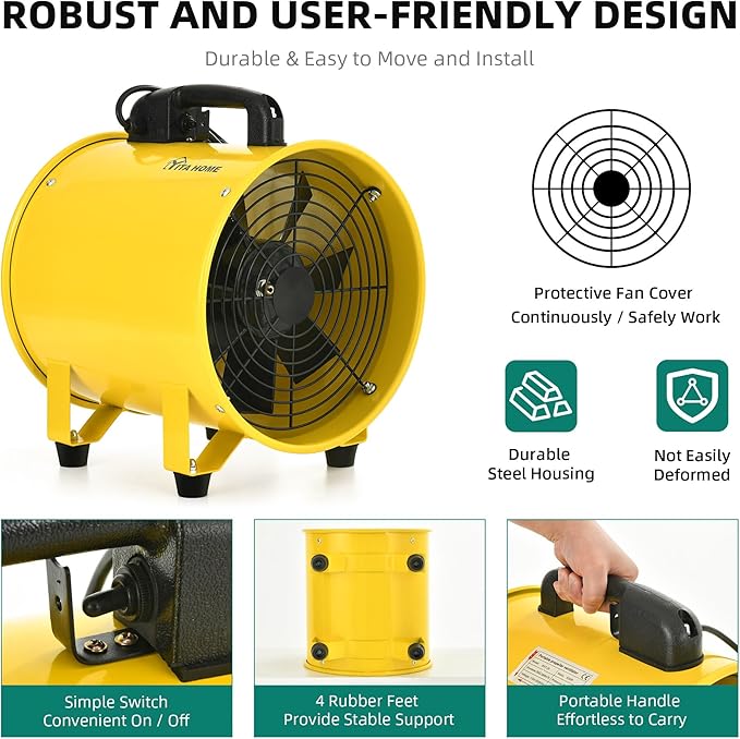 YITAHOME Utility Blower Fan 12 Inch, Two Speed Portable Exhaust Fan, Extractor - Image 6