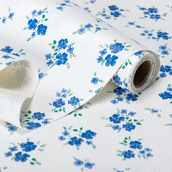 RAY STAR Shelf Liner, 20 Inch x 72 Inch Non Adhesive Blue Floral Kitchen by RAYSTAR