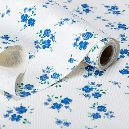 RAY STAR Shelf Liner, Non Adhesive Blue Floral Kitchen Cabinet Liner by RAYSTAR