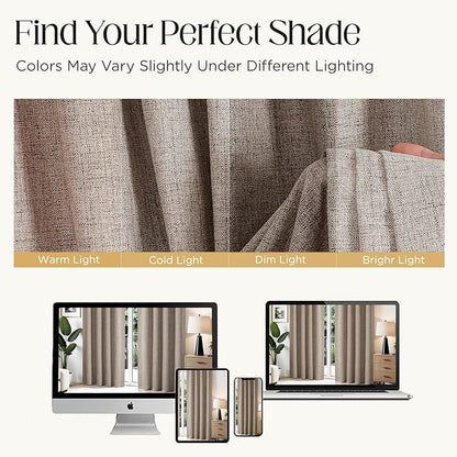 CUCRAF Linen Look 100% Blackout Curtains 72 Inch Length 2 Panels Set, Back Tab - Image 4