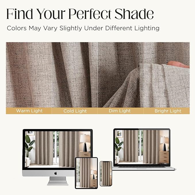 CUCRAF Linen Look 100% Blackout Curtains 90 Inch Length 2 Panels Set, Back Tab - Image 4