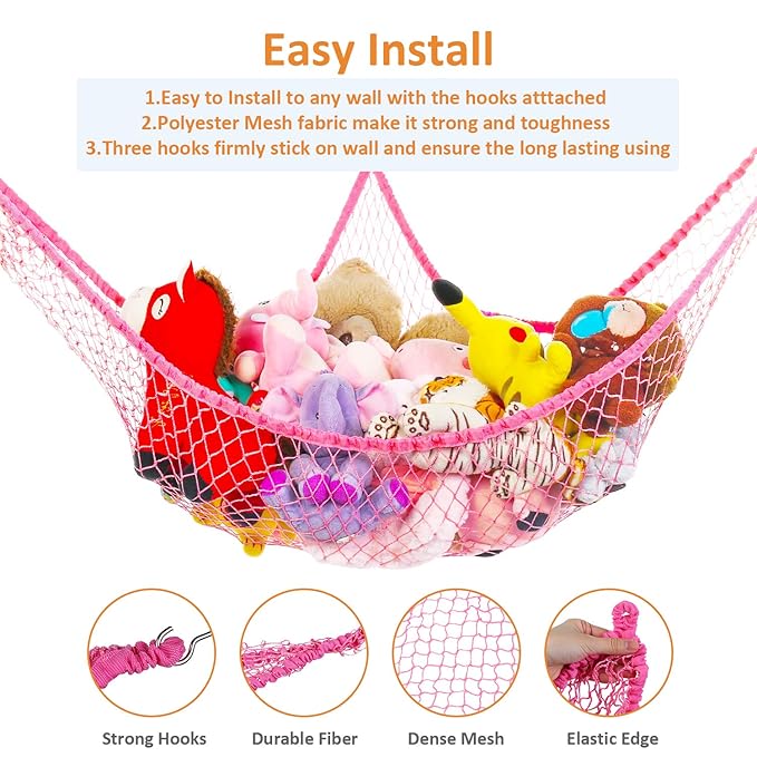 Toy Hammock, Stuffed Animals Hammock, Jumbo Toy Storage Net 83" Wall Sling - Image 2